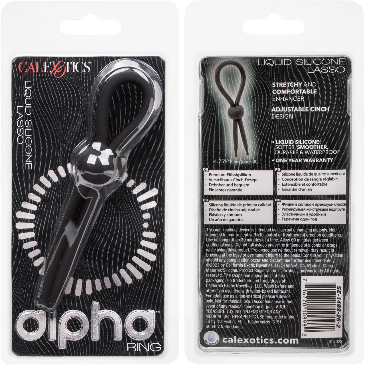 Alpha Liquid Silicone Lasso Cock Ring By CalExotics - Black - Image 8