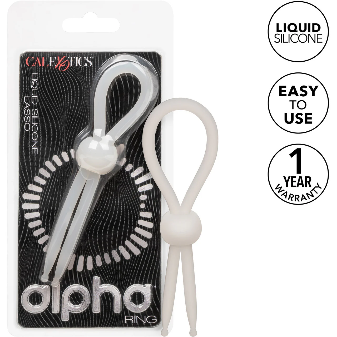 Alpha Liquid Silicone Lasso Cock Ring By CalExotics - Natural - Image 7