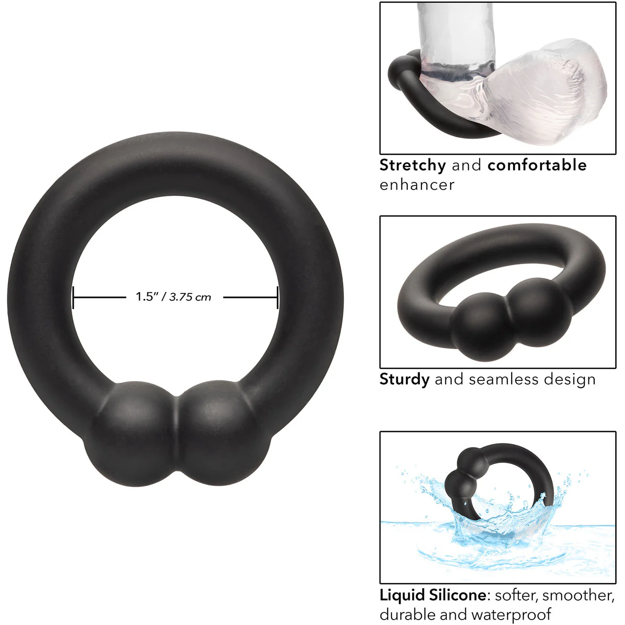 Alpha Liquid Silicone Muscle Cock Ring By CalExotics - Black - Image 5