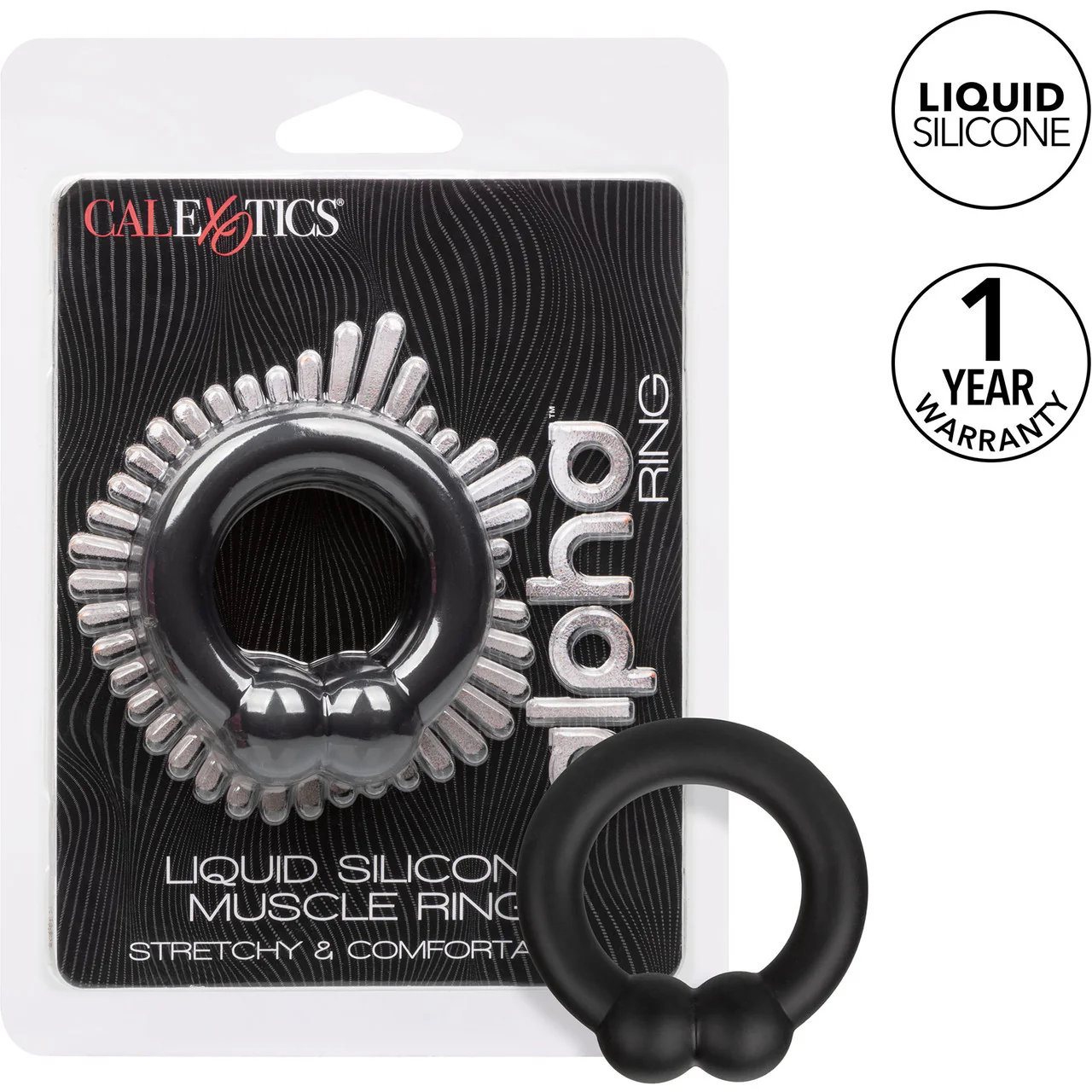 Alpha Liquid Silicone Muscle Cock Ring By CalExotics - Black - Image 7