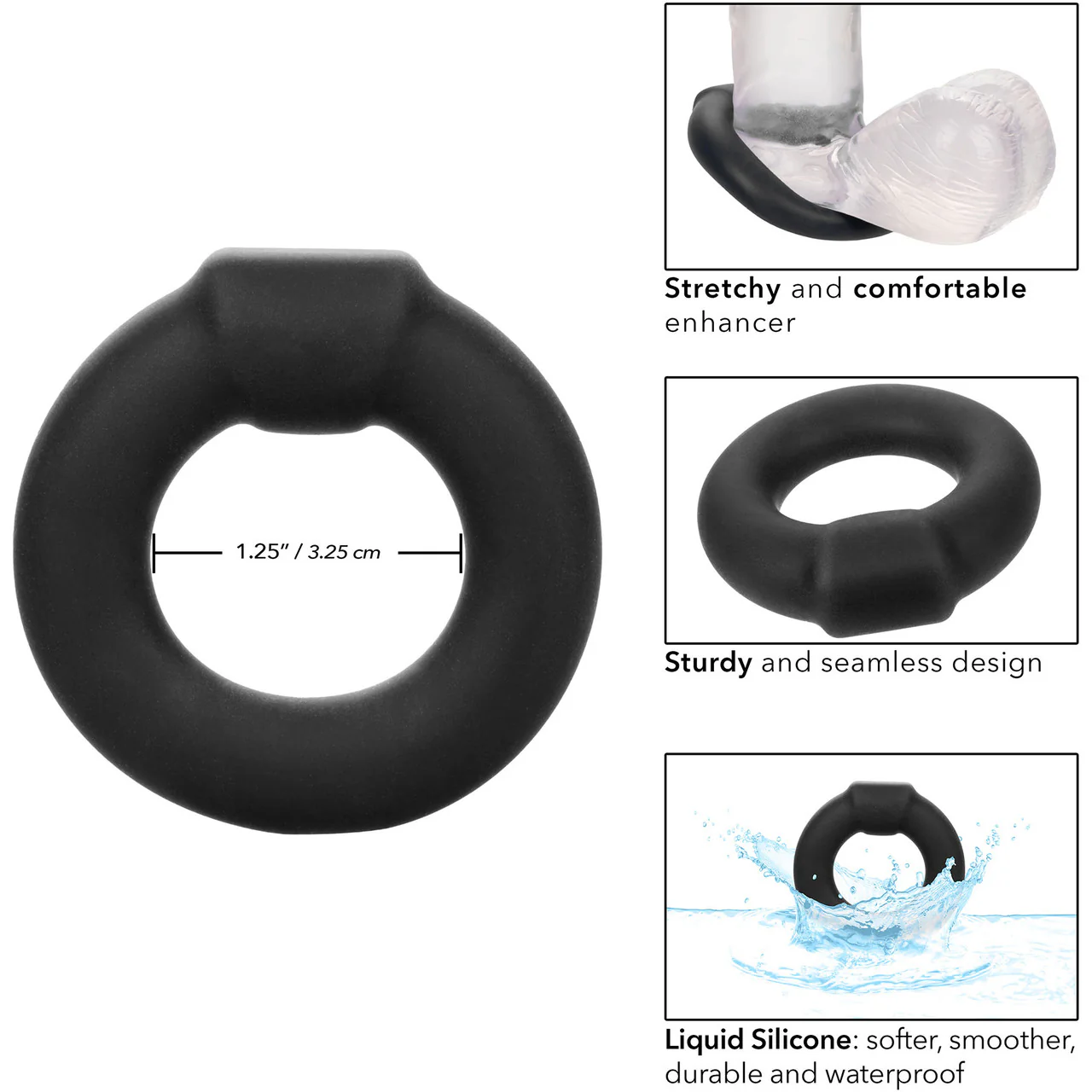 Alpha Liquid Silicone Optimum Cock Ring By CalExotics - Black - Image 6