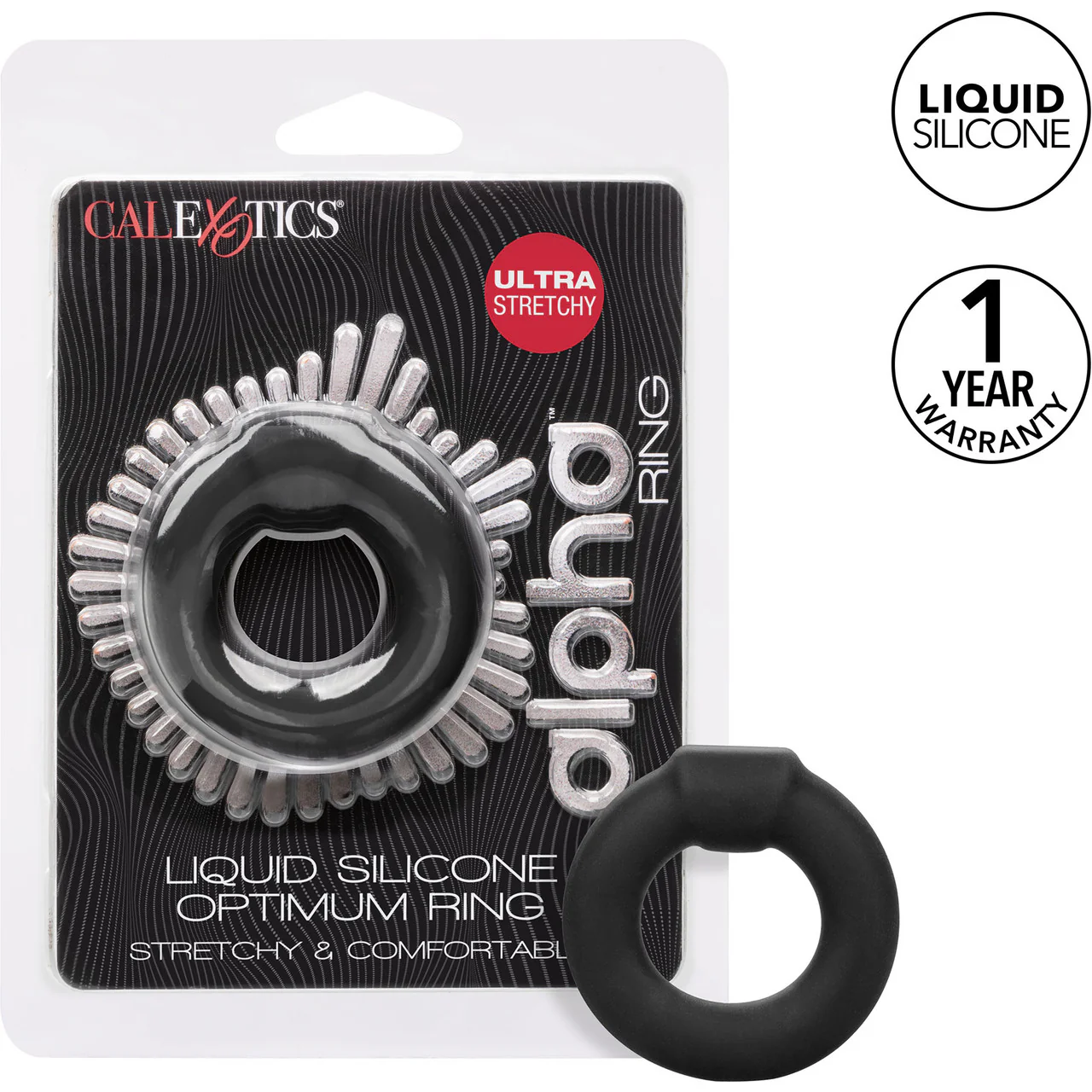 Alpha Liquid Silicone Optimum Cock Ring By CalExotics - Black - Image 7