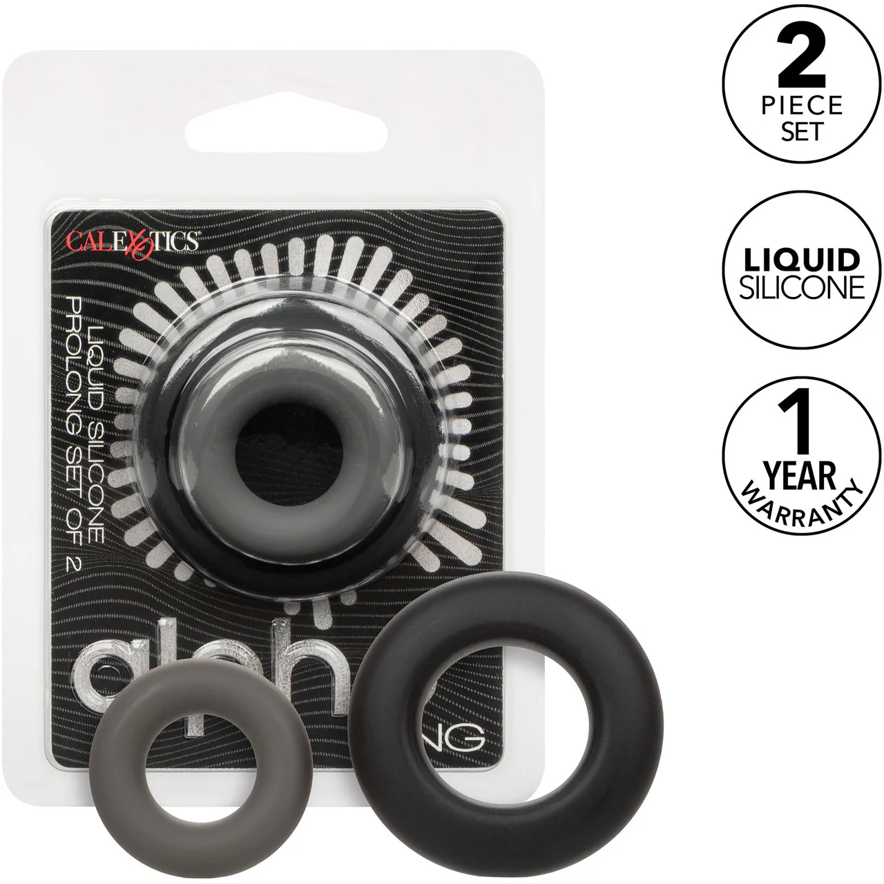 Alpha Liquid Silicone Prolong 2 Piece Cock Ring Set By CalExotics - Black & Gray - Image 10