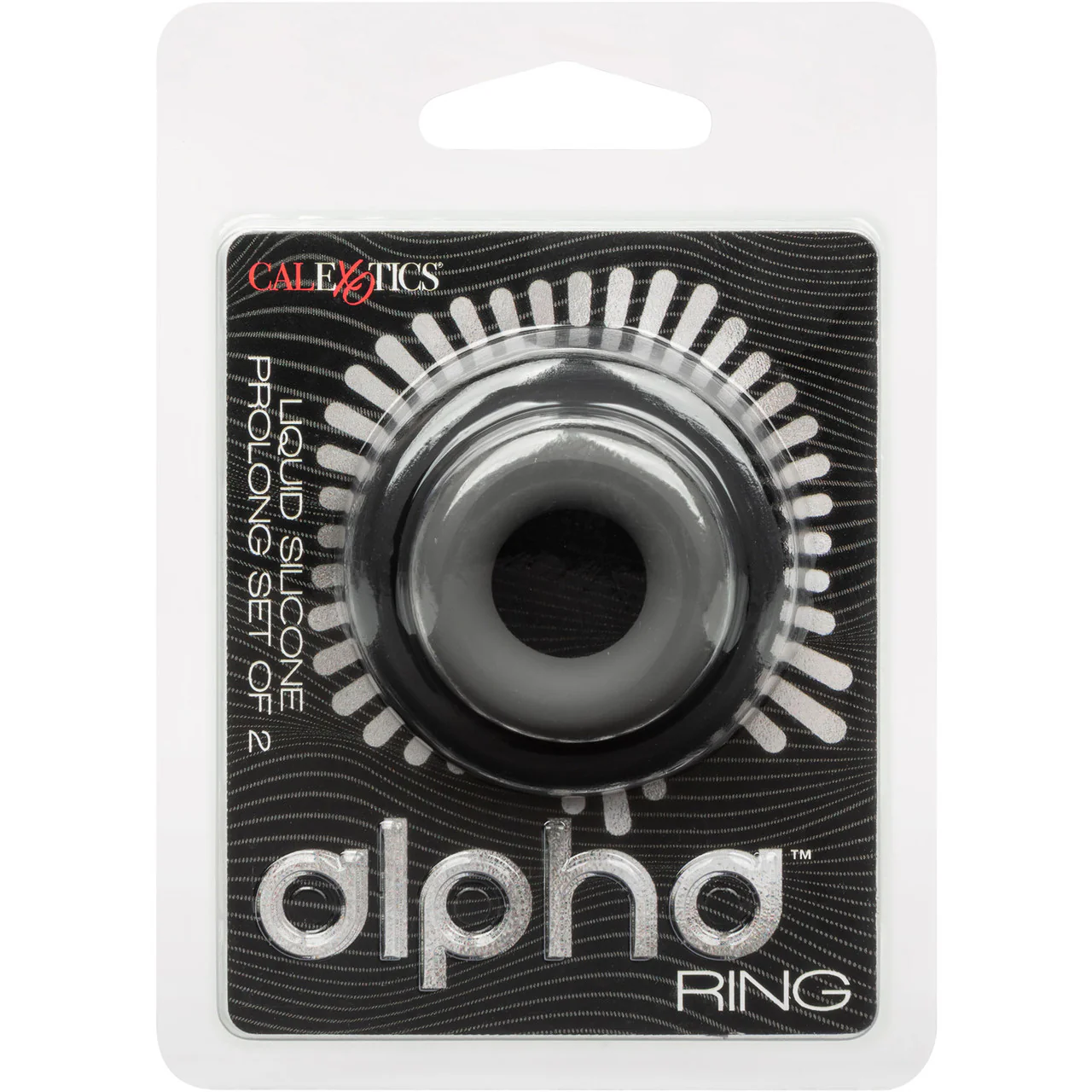 Alpha Liquid Silicone Prolong 2 Piece Cock Ring Set By CalExotics - Black & Gray - Image 12