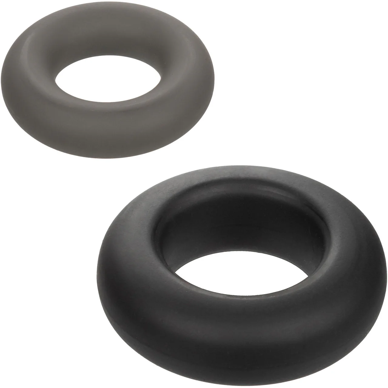 Alpha Liquid Silicone Prolong 2 Piece Cock Ring Set By CalExotics - Black & Gray - Image 4