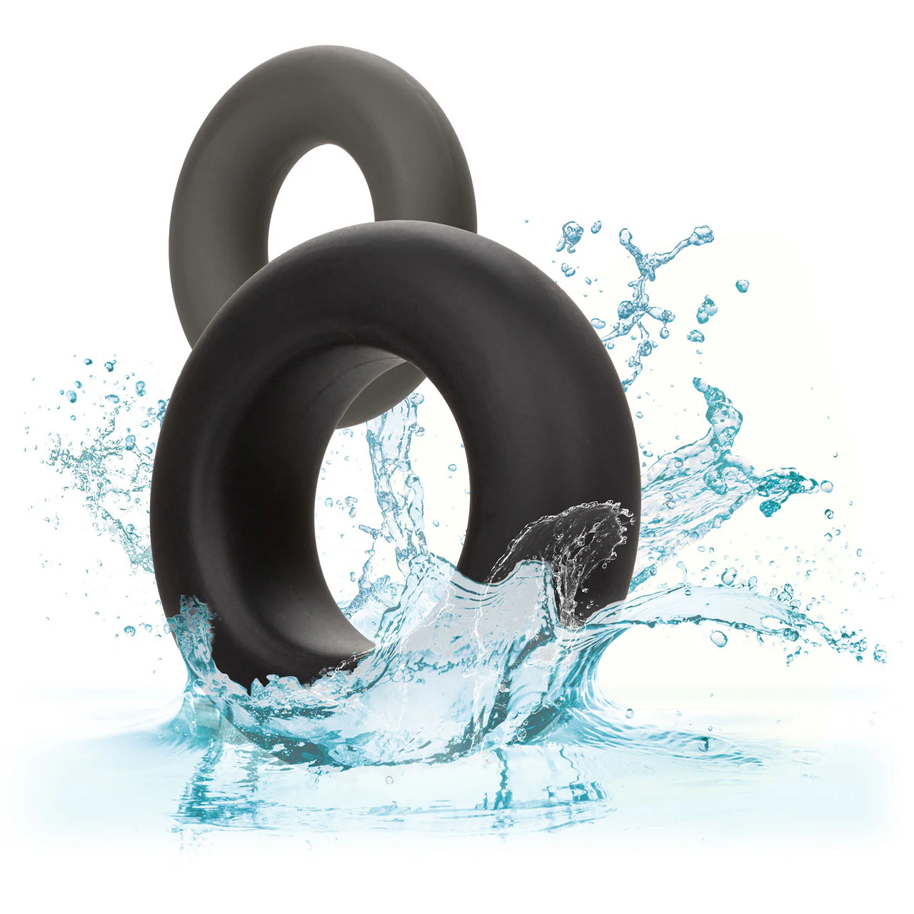 Alpha Liquid Silicone Prolong 2 Piece Cock Ring Set By CalExotics - Black & Gray - Image 8