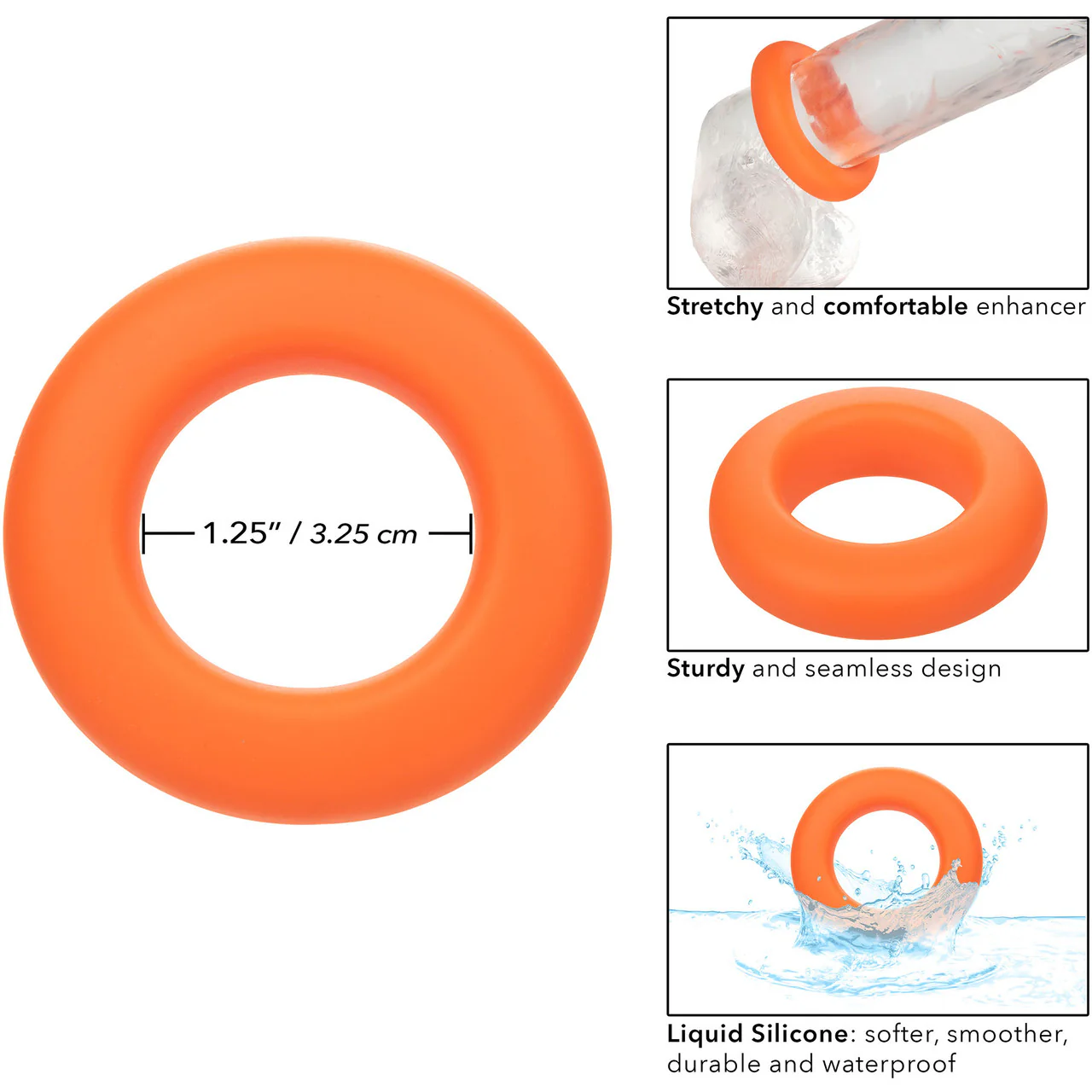 Alpha Liquid Silicone Prolong Large Cock Ring By CalExotics - Orange - Image 6