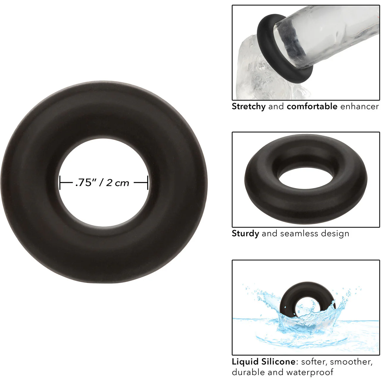 Alpha Liquid Silicone Prolong Medium Cock Ring By CalExotics - Black - Image 4