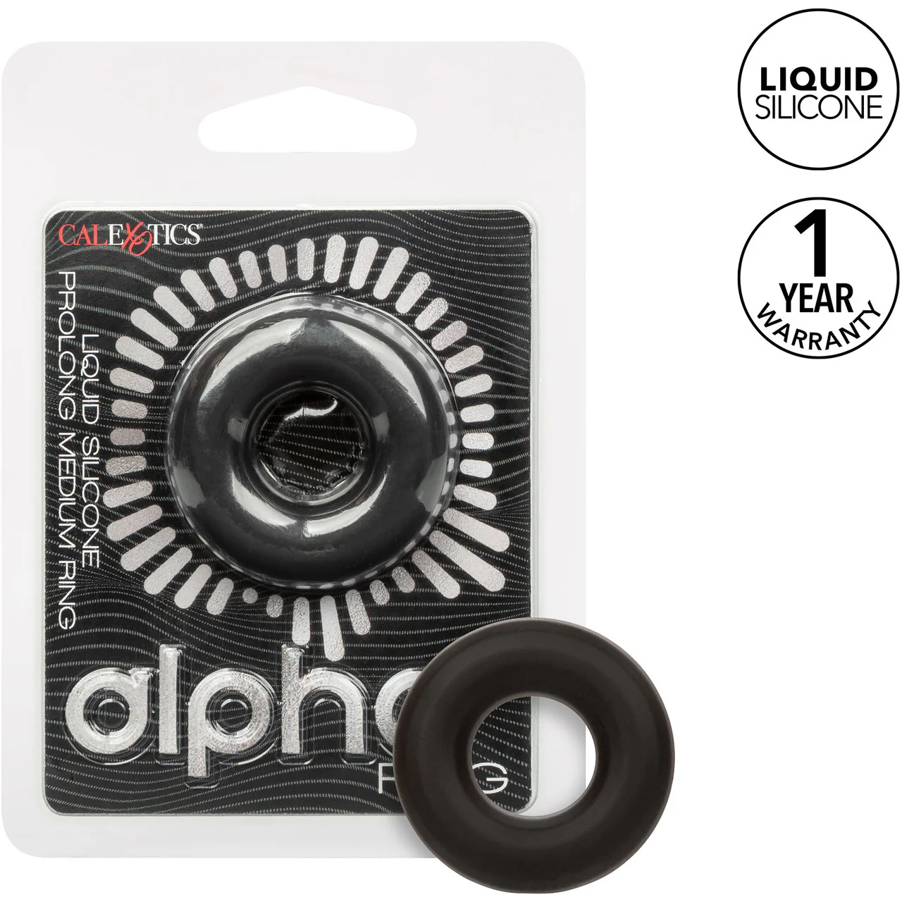 Alpha Liquid Silicone Prolong Medium Cock Ring By CalExotics - Black - Image 7