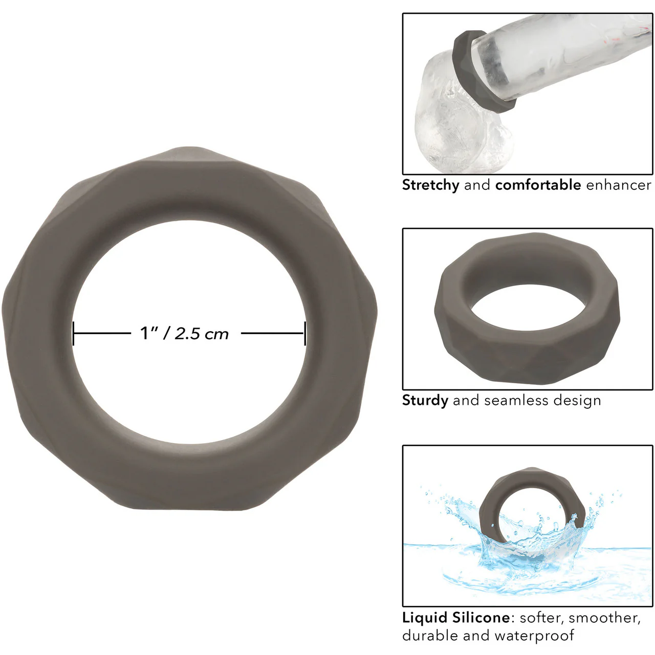 Alpha Liquid Silicone Prolong Prismatic Cock Ring By CalExotics - Gray - Image 4