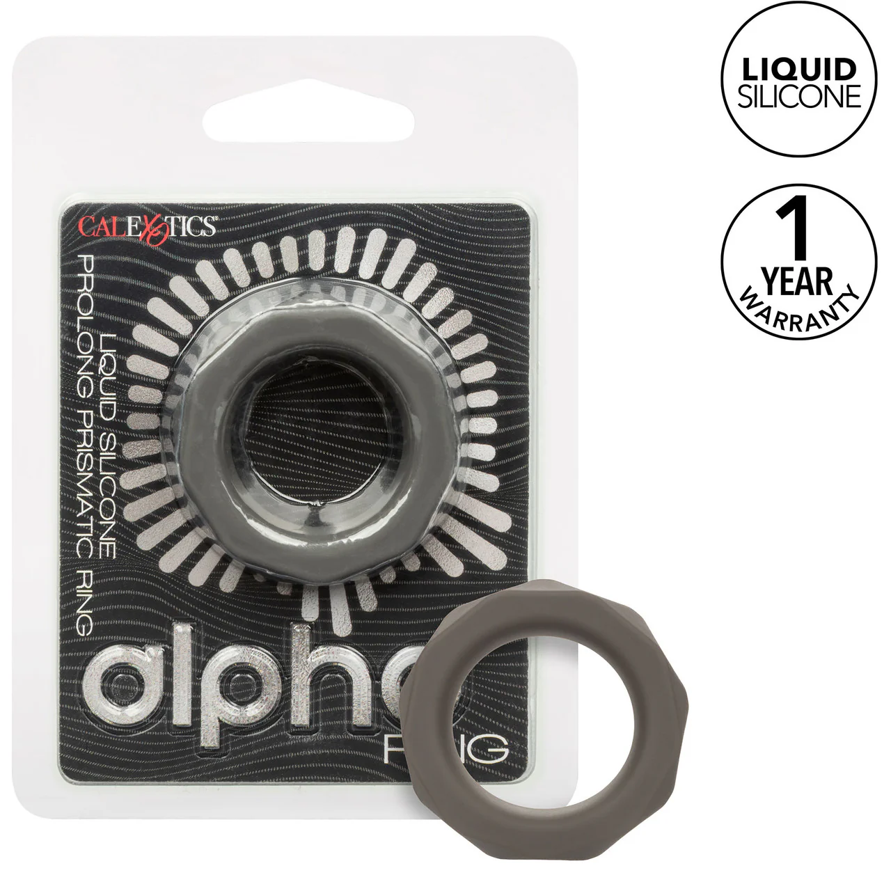 Alpha Liquid Silicone Prolong Prismatic Cock Ring By CalExotics - Gray - Image 7