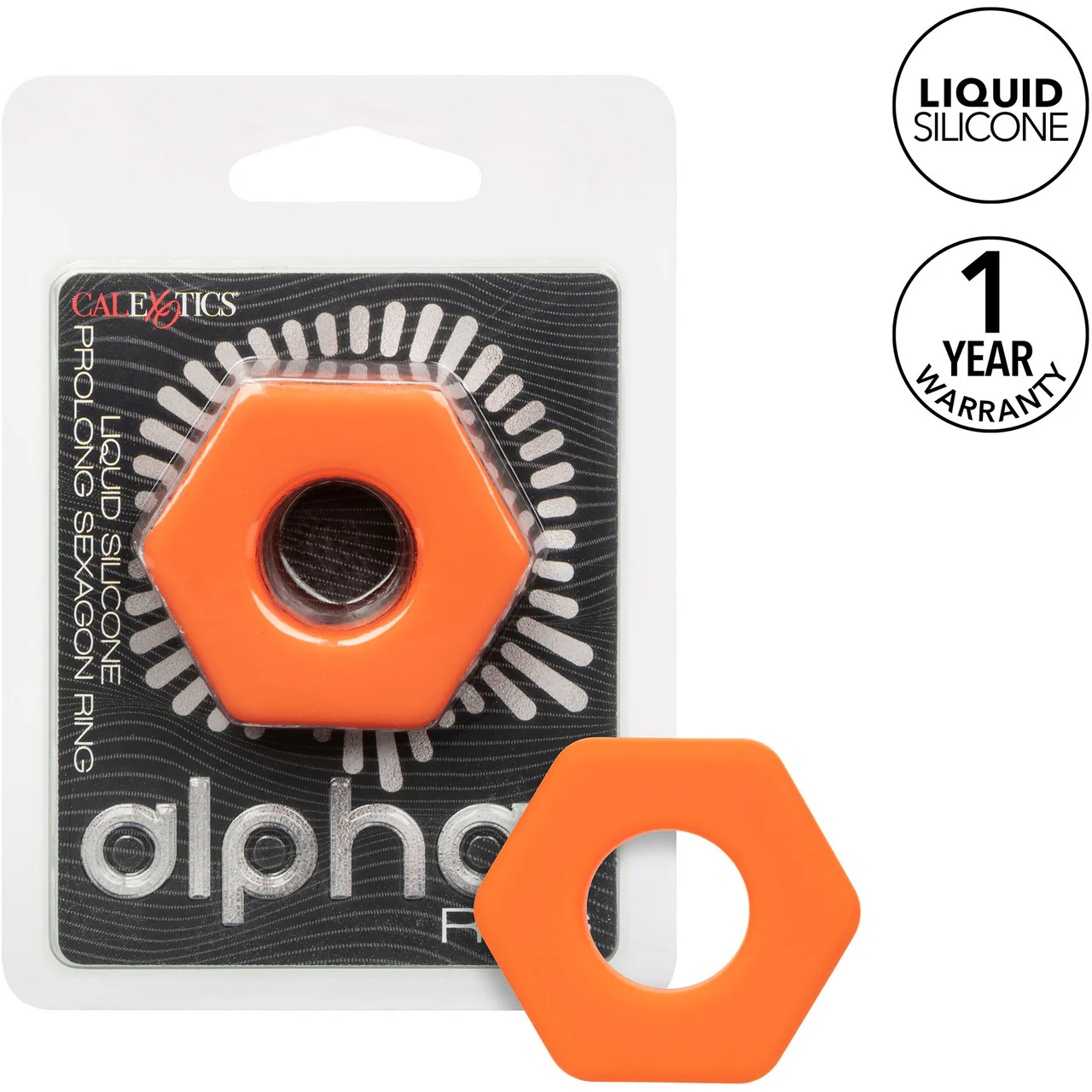 Alpha Liquid Silicone Prolong Sexagon Cock Ring By CalExotics - Orange - Image 7