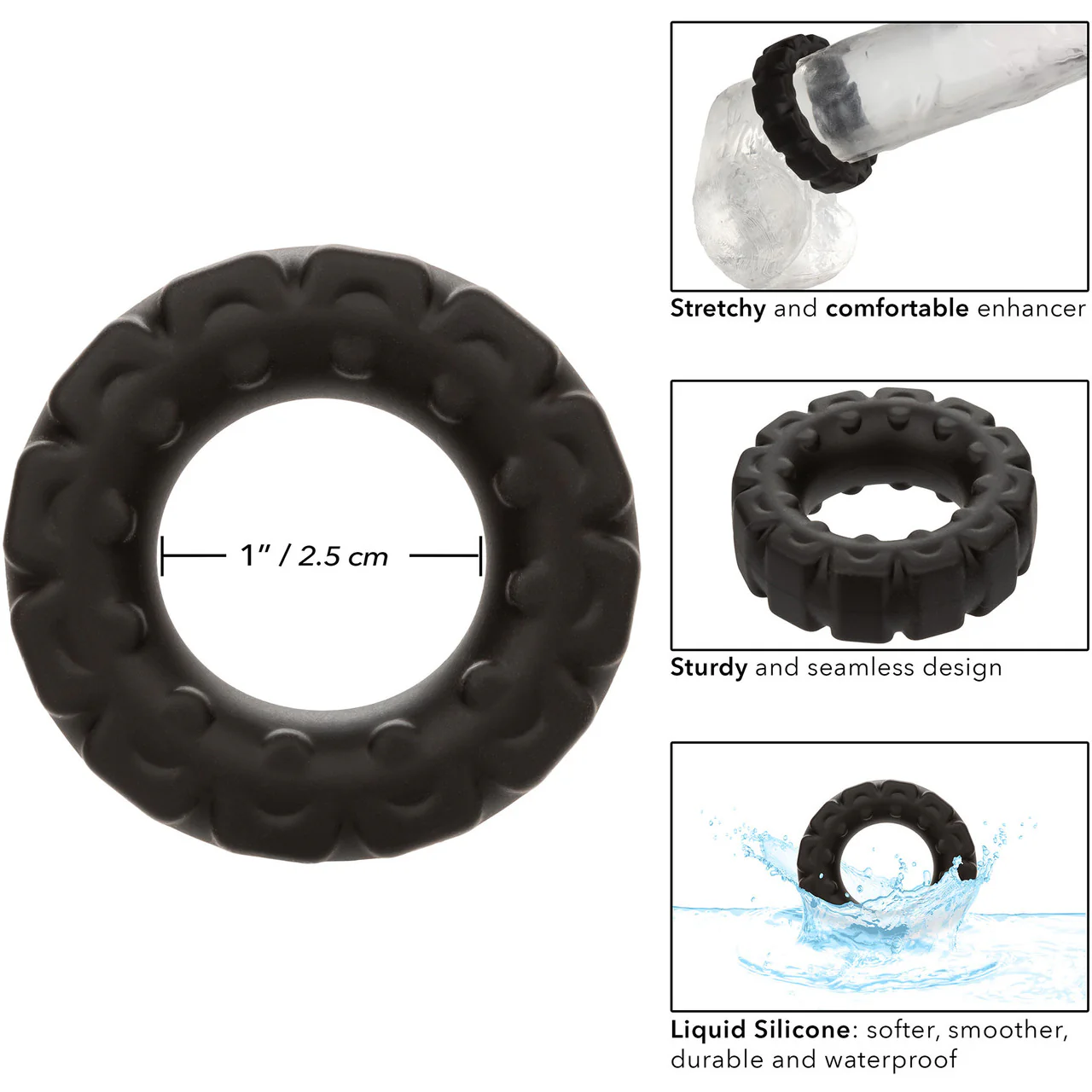 Alpha Liquid Silicone Prolong Tread Cock Ring By CalExotics - Black - Image 4