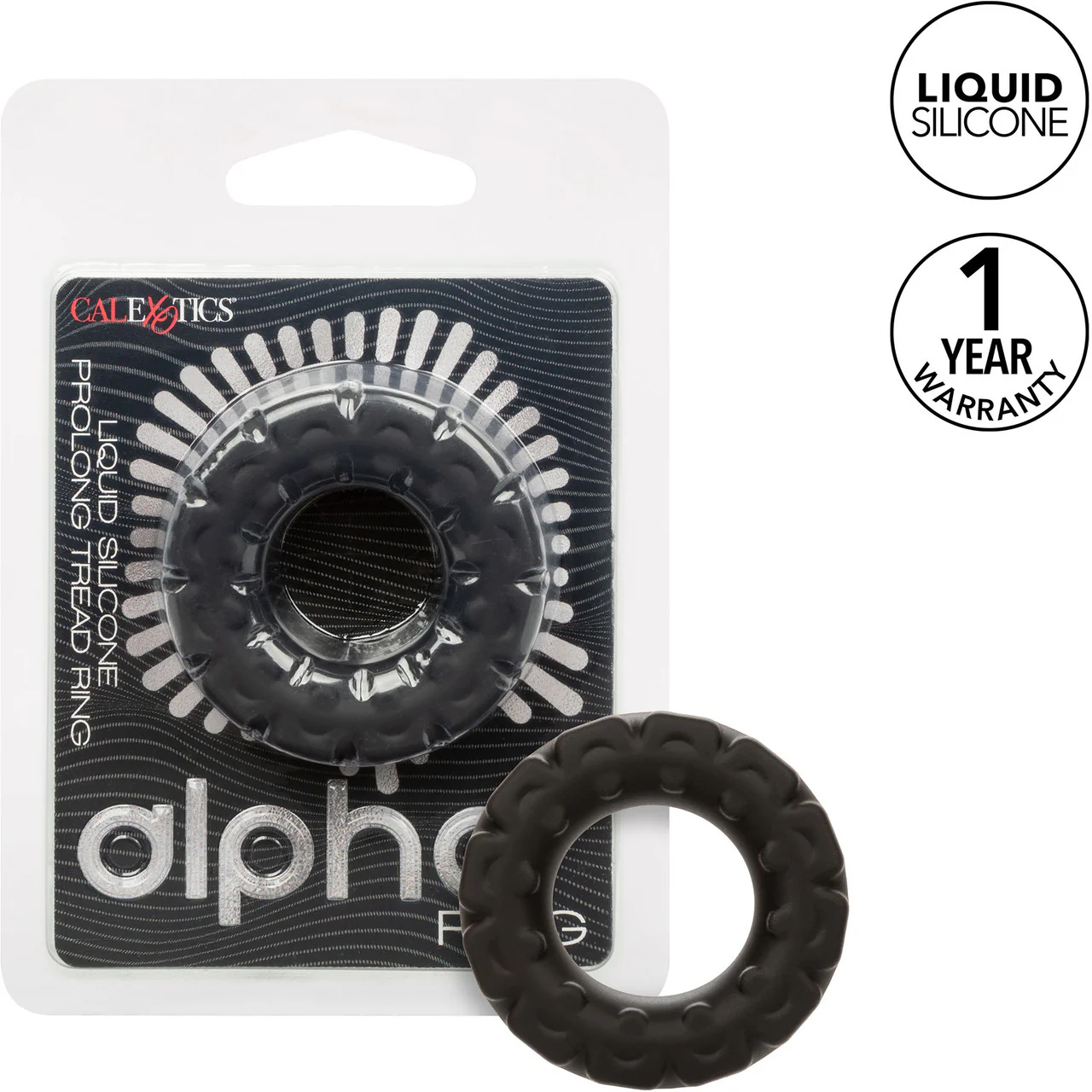 Alpha Liquid Silicone Prolong Tread Cock Ring By CalExotics - Black - Image 7