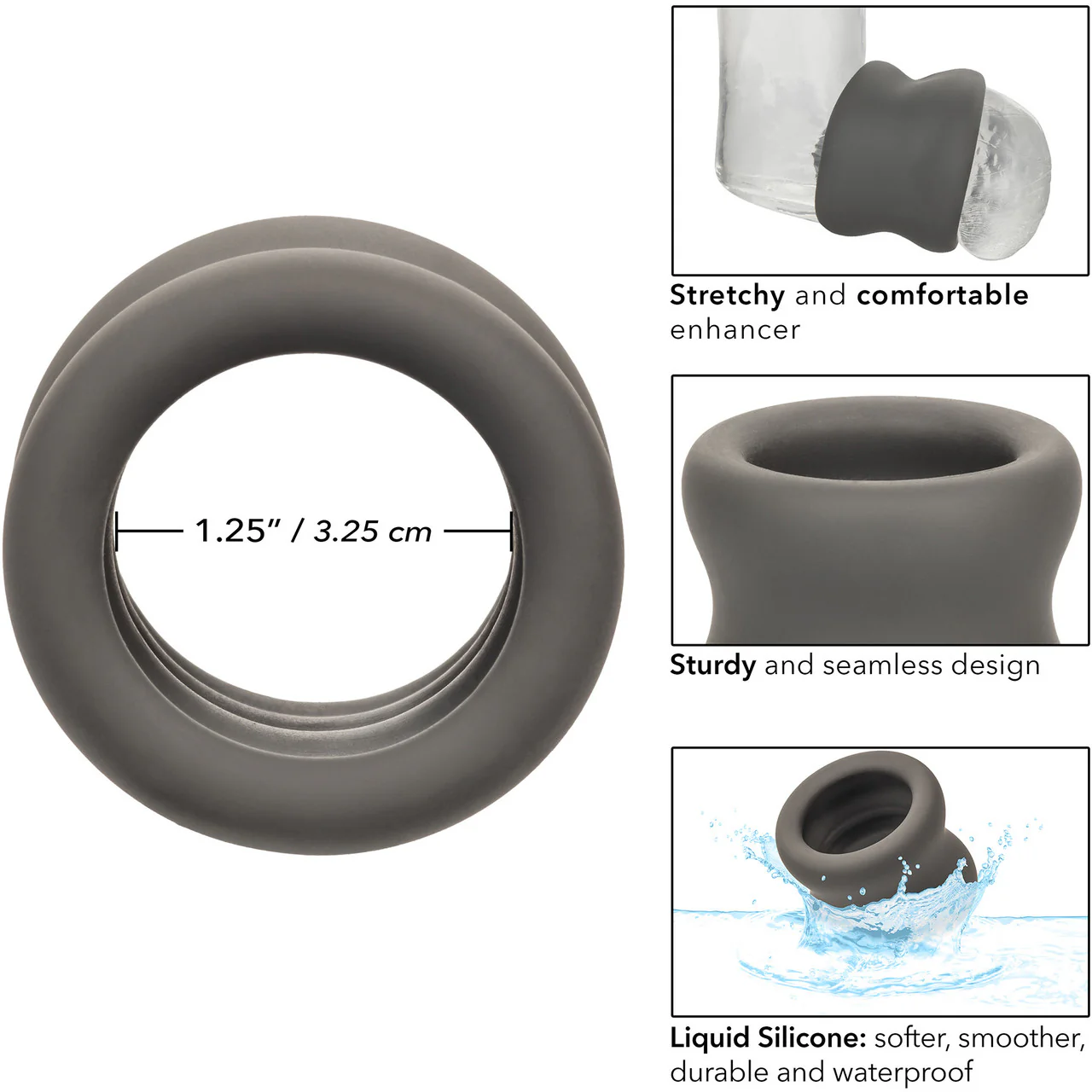 Alpha Liquid Silicone Scrotum Ring By CalExotics - Gray - Image 10