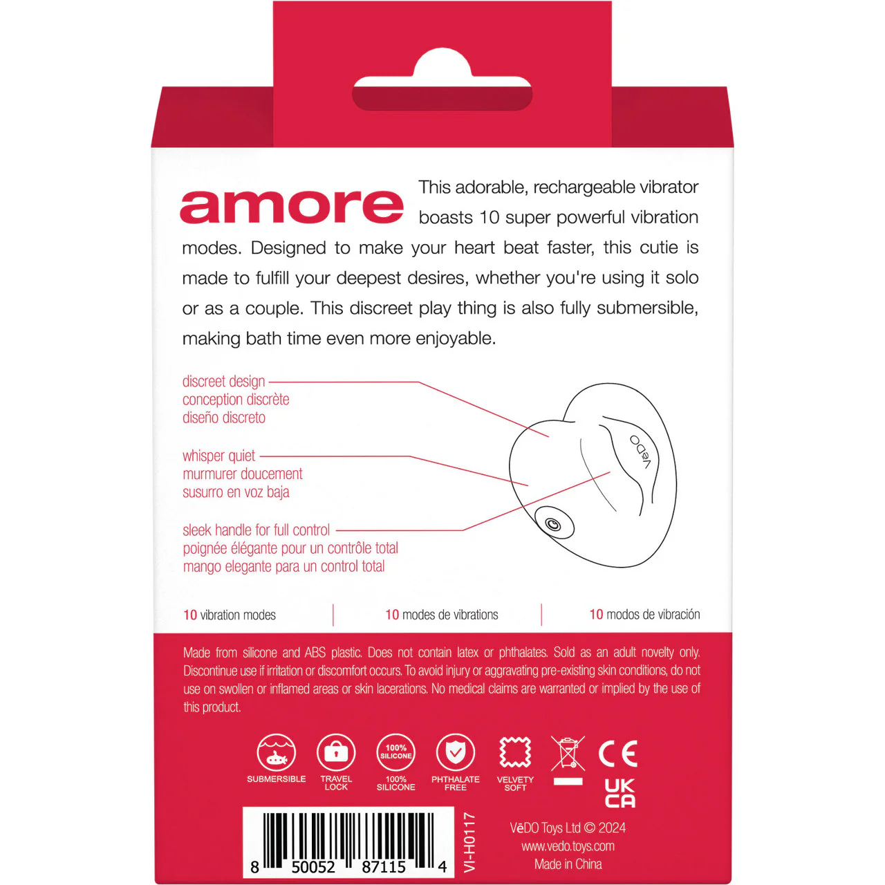 Amore Pleasure Vibe Silicone Heart Shaped Rechargeable Clitoral Stimulator By VeDO - Red - Image 4