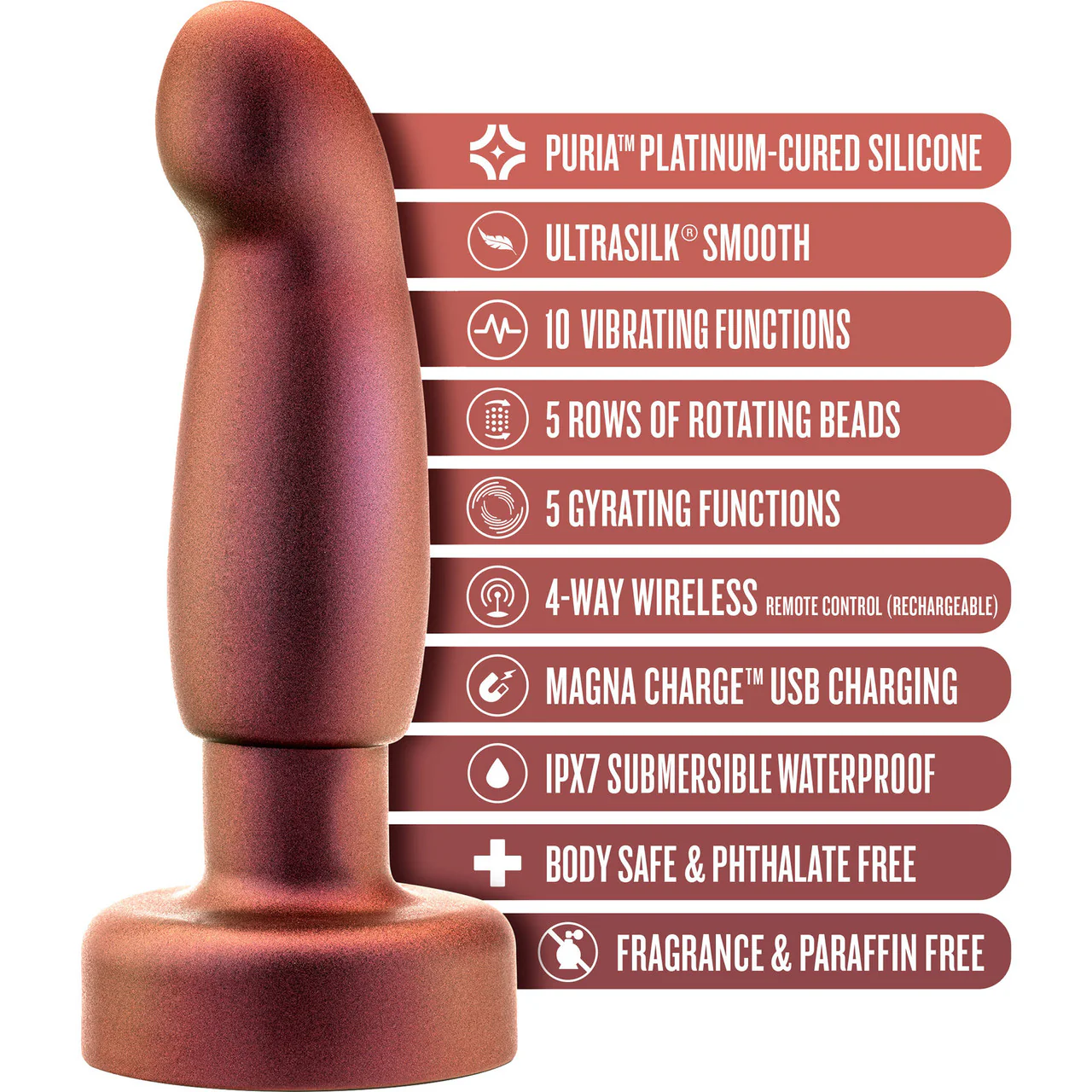 Anal Adventures Matrix Bionic Silicone Vibrating, Gyrating, Rotating Remote Butt Plug By Blush - Cosmic Copper - Image 7