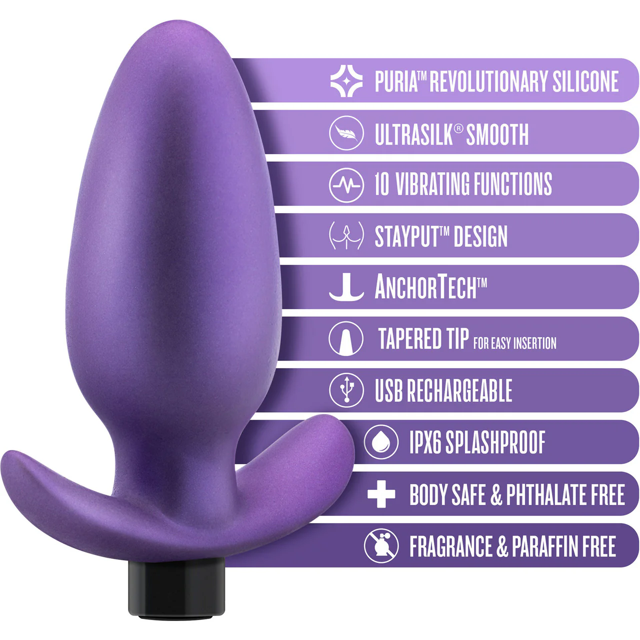 Anal Adventures Matrix Excelsior Silicone Rechargeable Vibrating Butt Plug By Blush - Astro Violet - Image 2