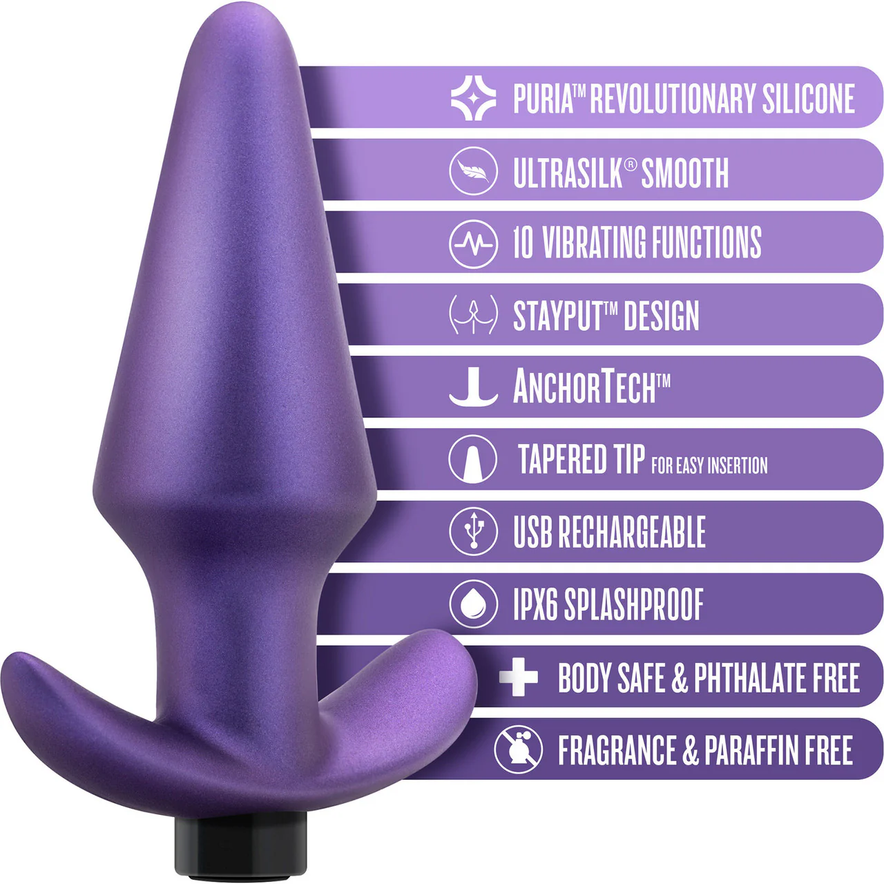 Anal Adventures Matrix Interstellar Silicone Rechargeable Vibrating Butt Plug By Blush - Astro Violet - Image 5
