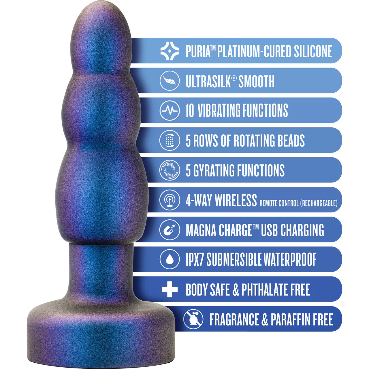 Anal Adventures Matrix Kinetic Silicone Vibrating, Gyrating & Rotating Remote Butt Plug By Blush - Space Age Blue - Image 6