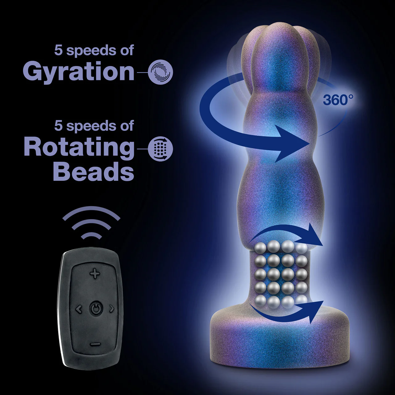 Anal Adventures Matrix Kinetic Silicone Vibrating, Gyrating & Rotating Remote Butt Plug By Blush - Space Age Blue - Image 7