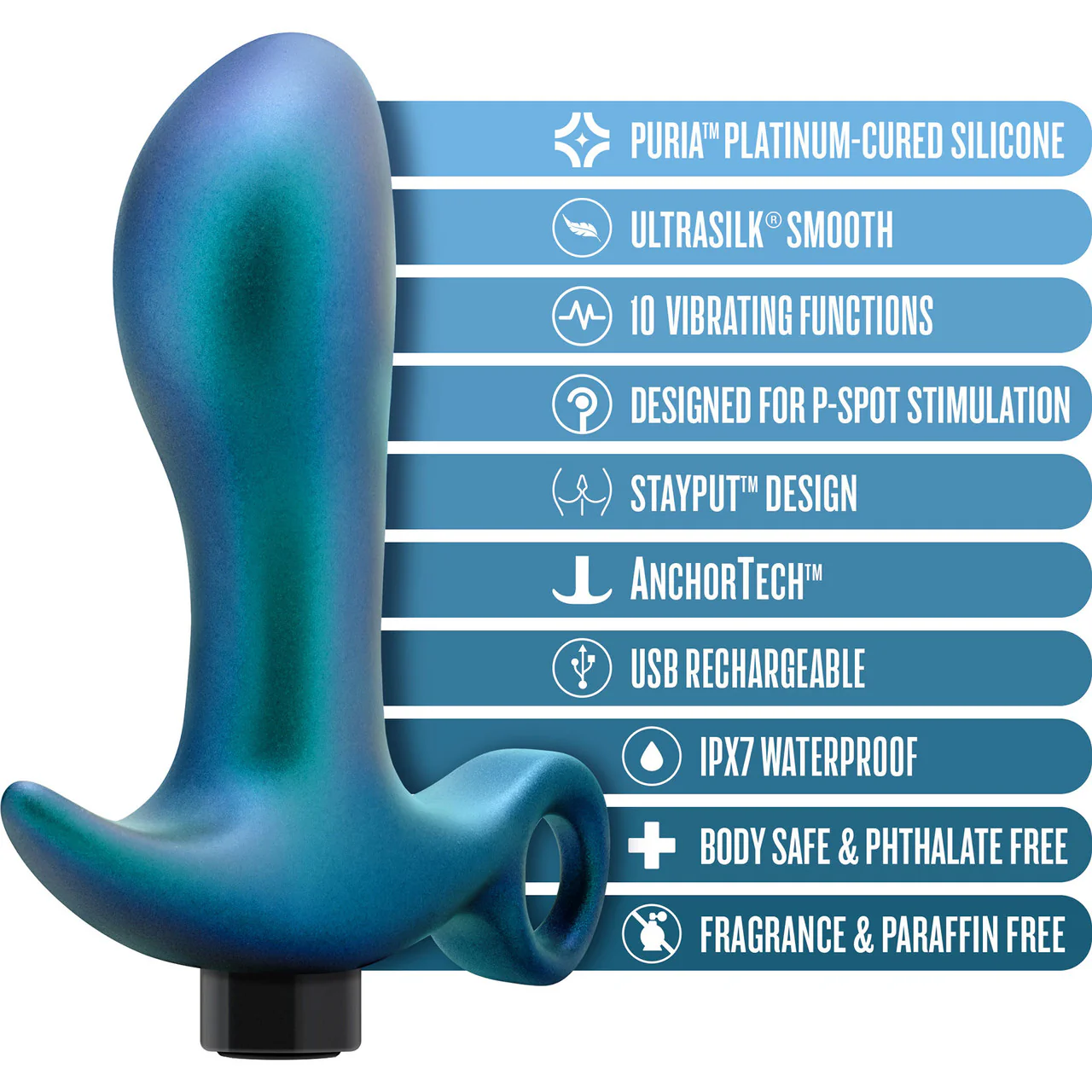Anal Adventures Matrix Teleportation Silicone Rechargeable Vibrating Butt Plug By Blush - Lunar Blue - Image 6