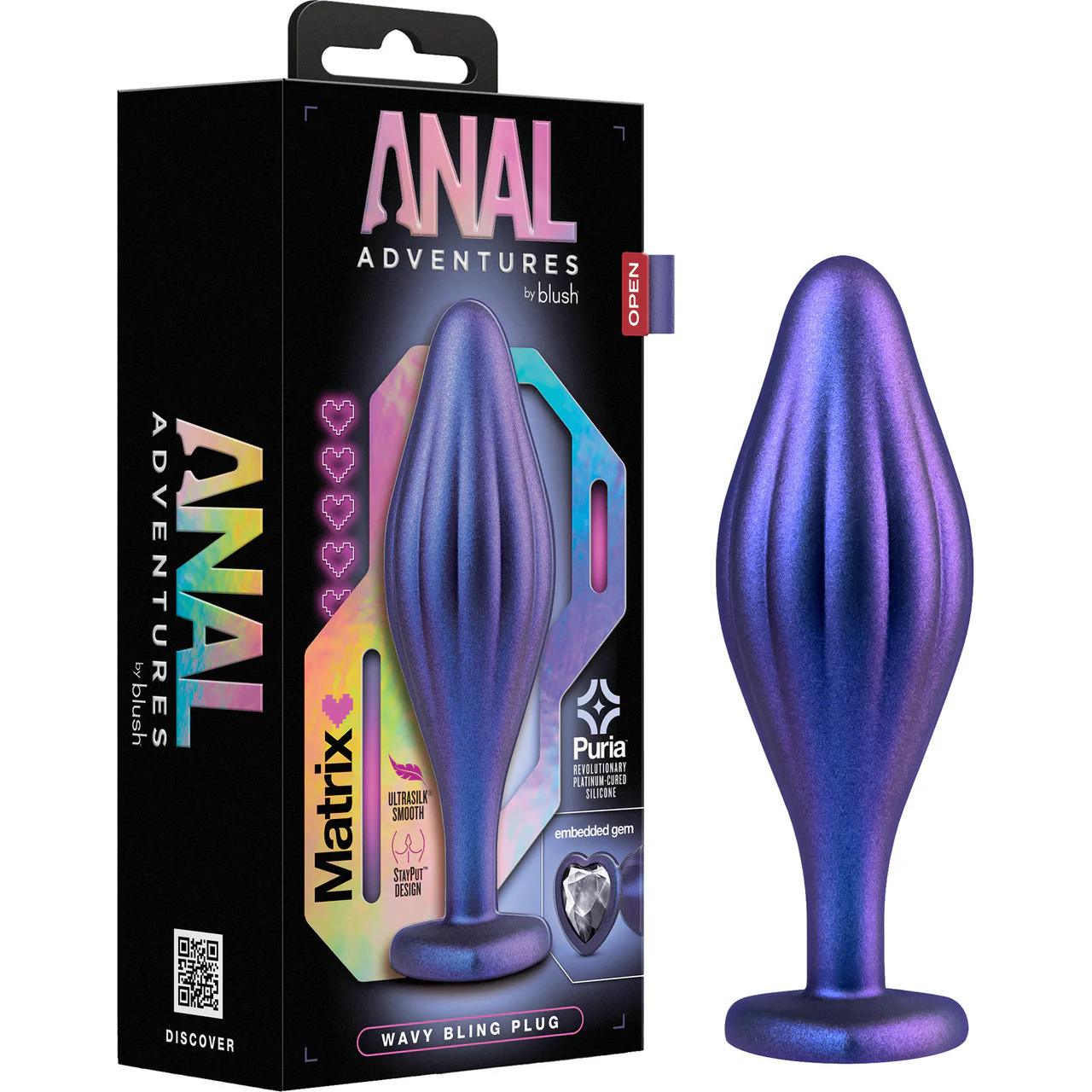 Anal Adventures Matrix Wavy Bling Silicone Butt Plug By Blush - Sapphire - Image 4
