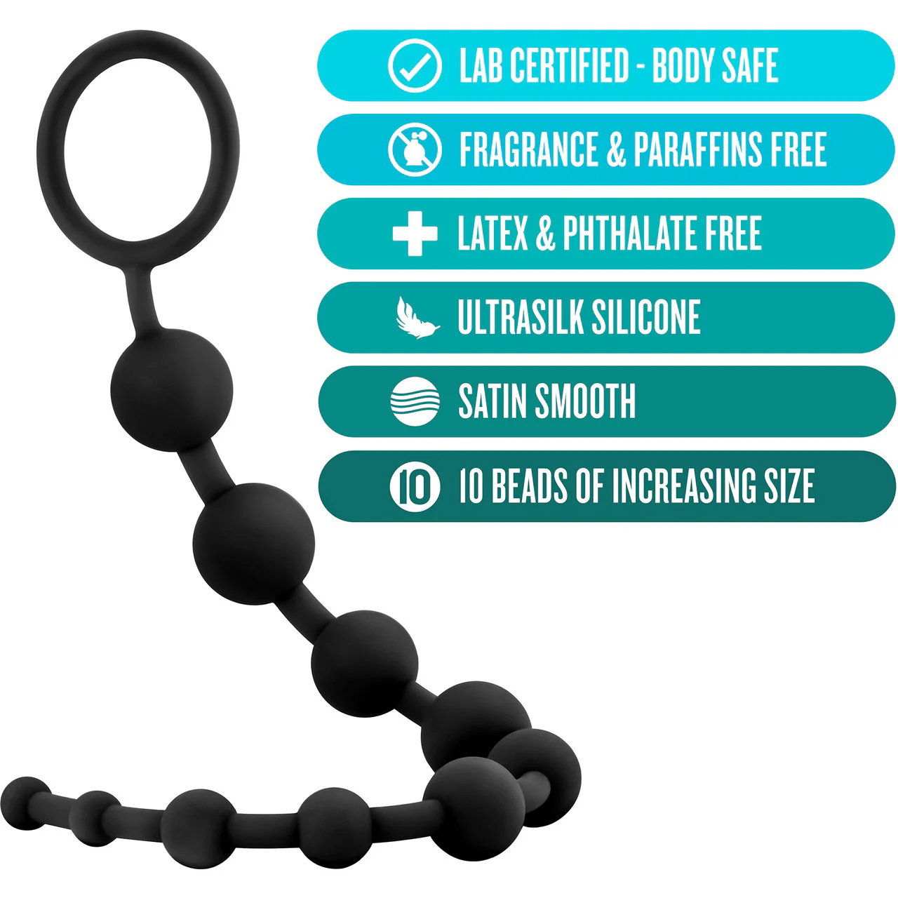 Anal Adventures Platinum Silicone 10 Anal Beads By Blush - Black - Image 4