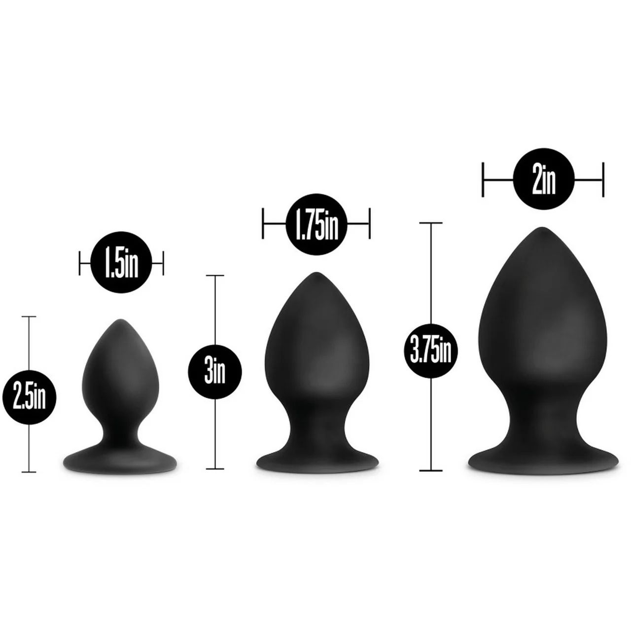Anal Adventures Platinum Silicone Anal Stout 3 Piece Butt Plug Kit By Blush - Black - Image 3