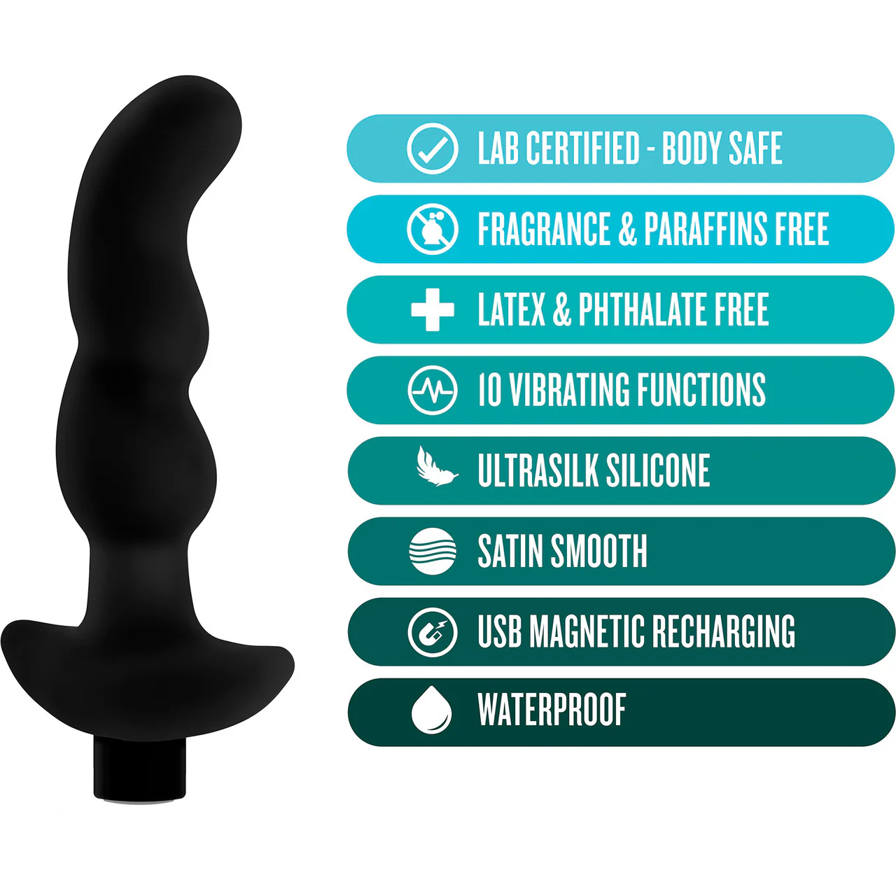 Anal Adventures Platinum Silicone Rechargeable Vibrating Prostate Massager 3 By Blush - Black - Image 5