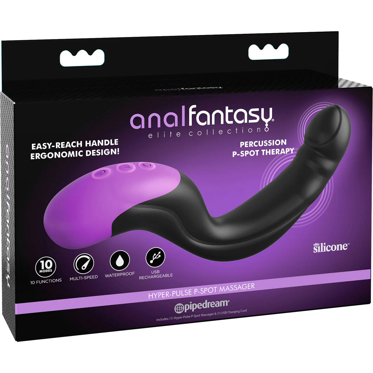 Anal Fantasy Elite Hyper-Pulse Rechargeable Silicone P-Spot Massager by Pipedream - Black - Image 4