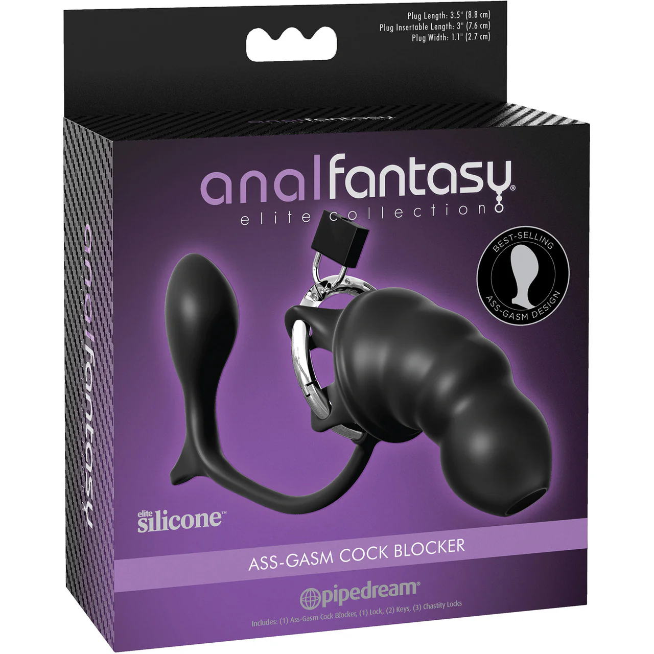 Anal Fantasy Elite Silicone Ass-Gasm Cock Blocker Cock Ring,  Plug & Chastity Cage By Pipedream - Image 3