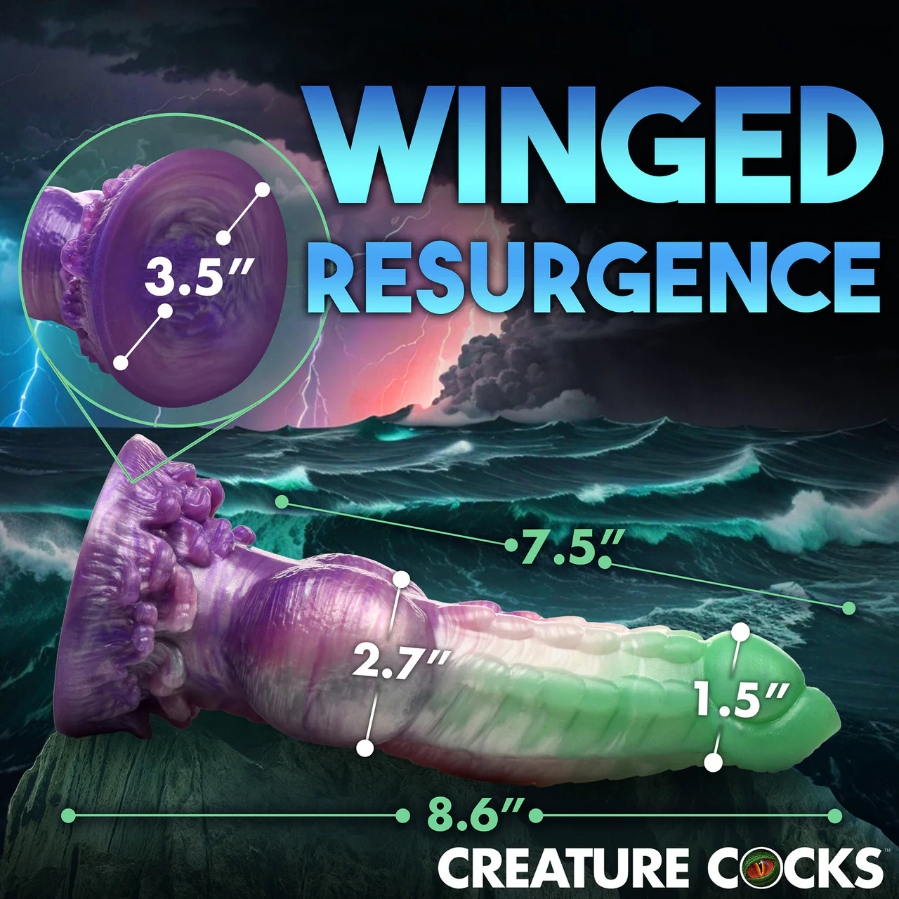 Aqua Phoenix 8.5" Silicone Suction Cup Dildo By Creature Cocks - Image 9