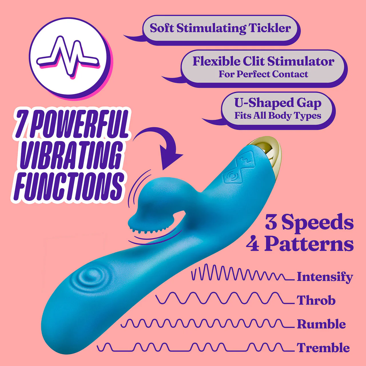 Aria Arousing AF Silicone Waterproof Dual Stimulation Vibrator By Blush - Blue - Image 10