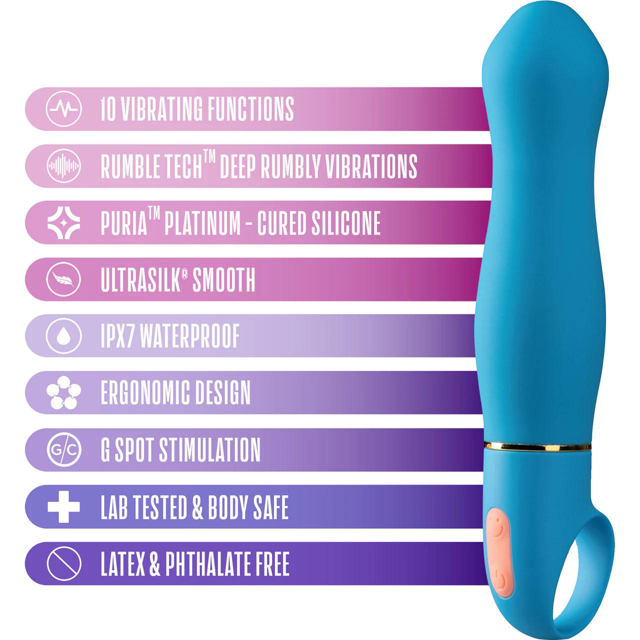 Aria Exciting AF 10-Function Silicone Waterproof Vibrator By Blush - Blue - Image 6