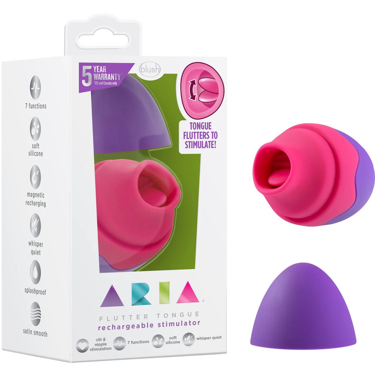 Aria Flutter Tongue Vibrating Silicone Clitoral Simulator by Blush - Purple - Image 5