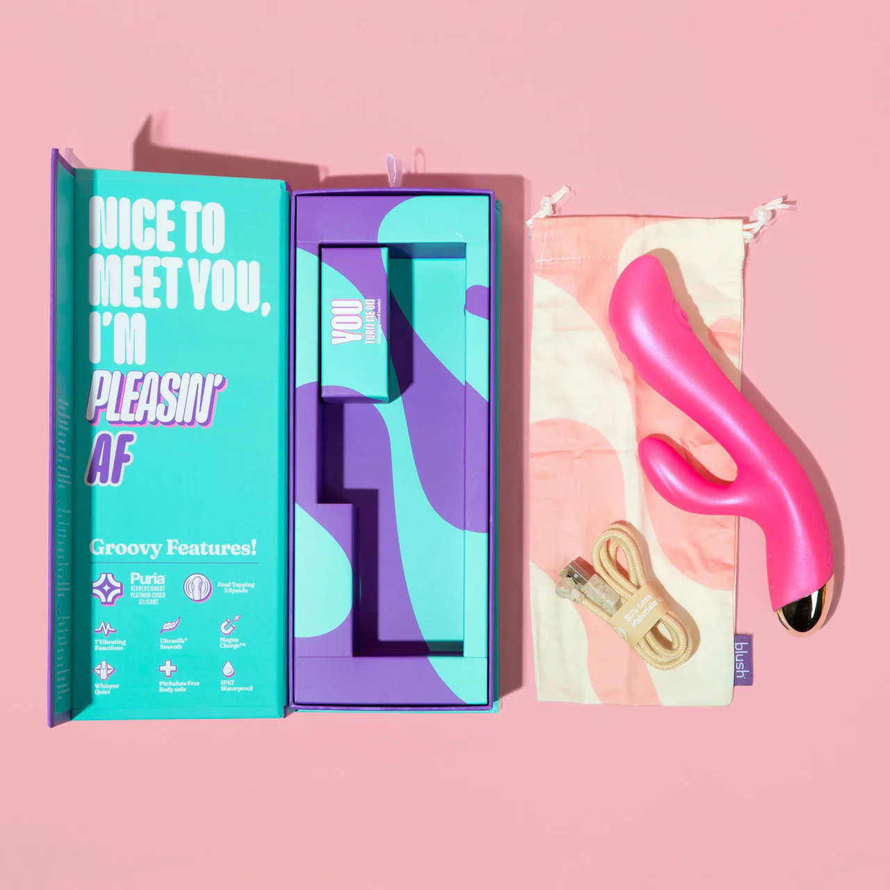 Aria Pleasin' AF Silicone Waterproof Dual Stimulation Vibrator By Blush - Fuchsia - Image 12