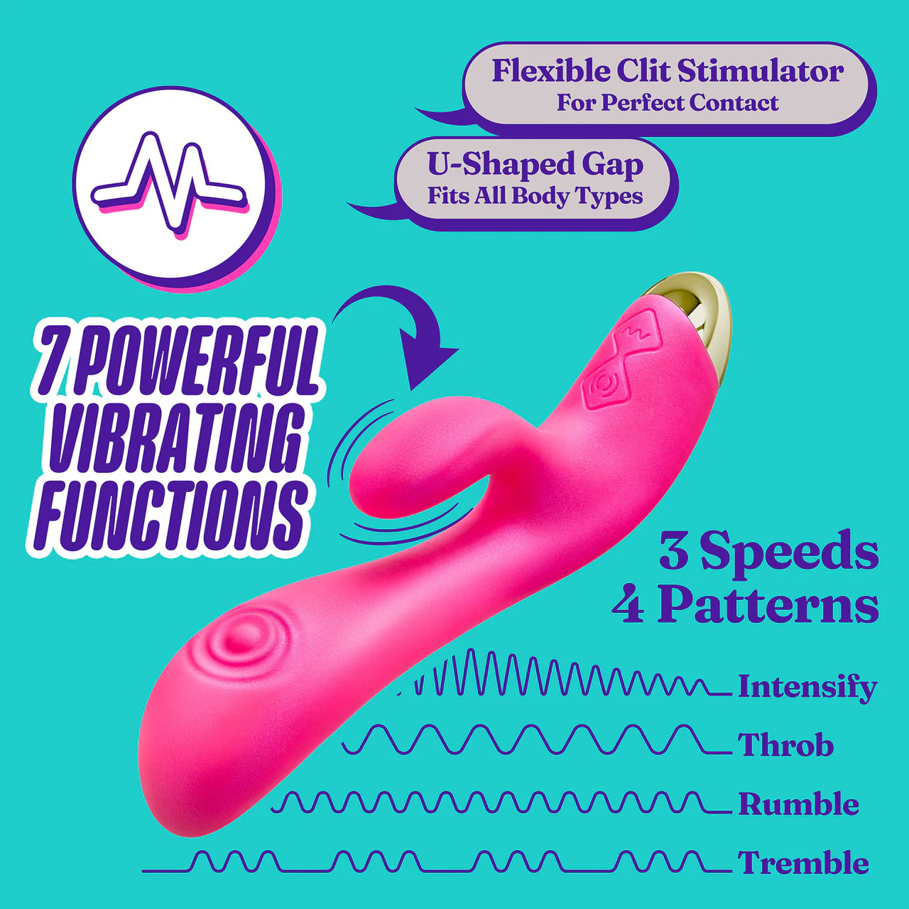 Aria Pleasin' AF Silicone Waterproof Dual Stimulation Vibrator By Blush - Fuchsia - Image 9