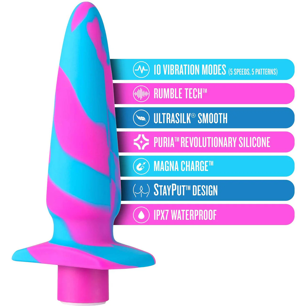 Avant Vibrotize Rechargeable Waterproof Vibrating Silicone Butt Plug By Blush - Fuchsia - Image 6