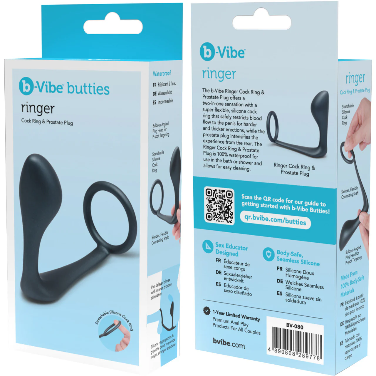 b-Vibe Butties Ringer Silicone Cock Ring & Prostate Plug - Black - Image 10