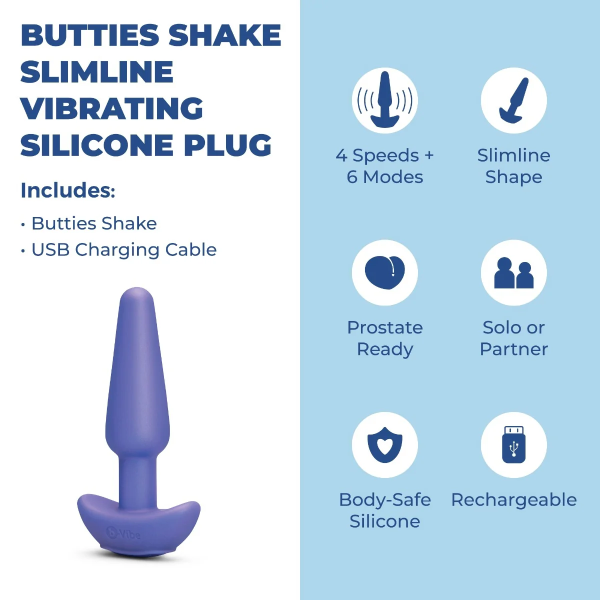 b-Vibe Butties Shake Slimline Vibrating Silicone Butt Plug - Image 2