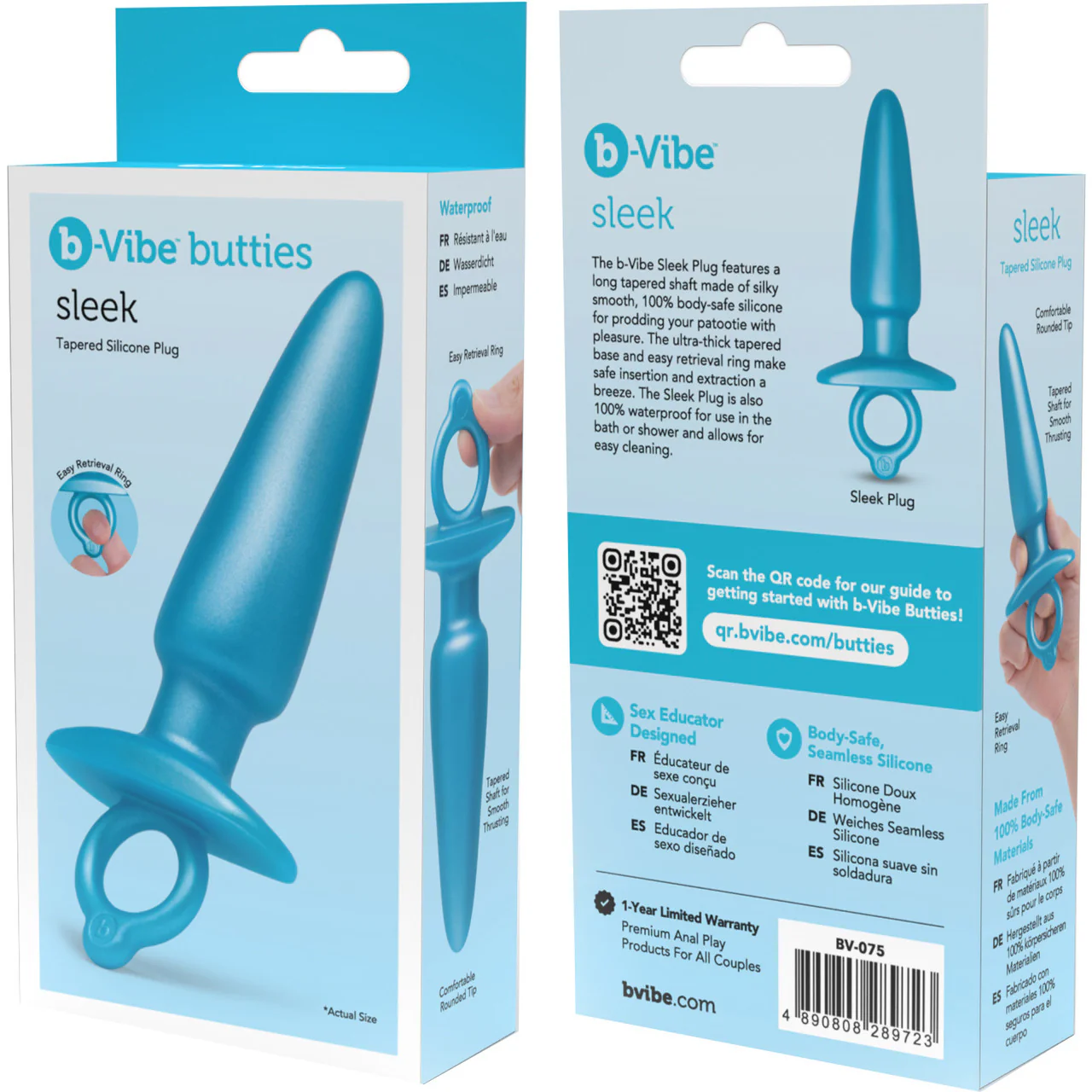 b-Vibe Butties Sleek Tapered Silicone Anal Plug - Blue - Image 9