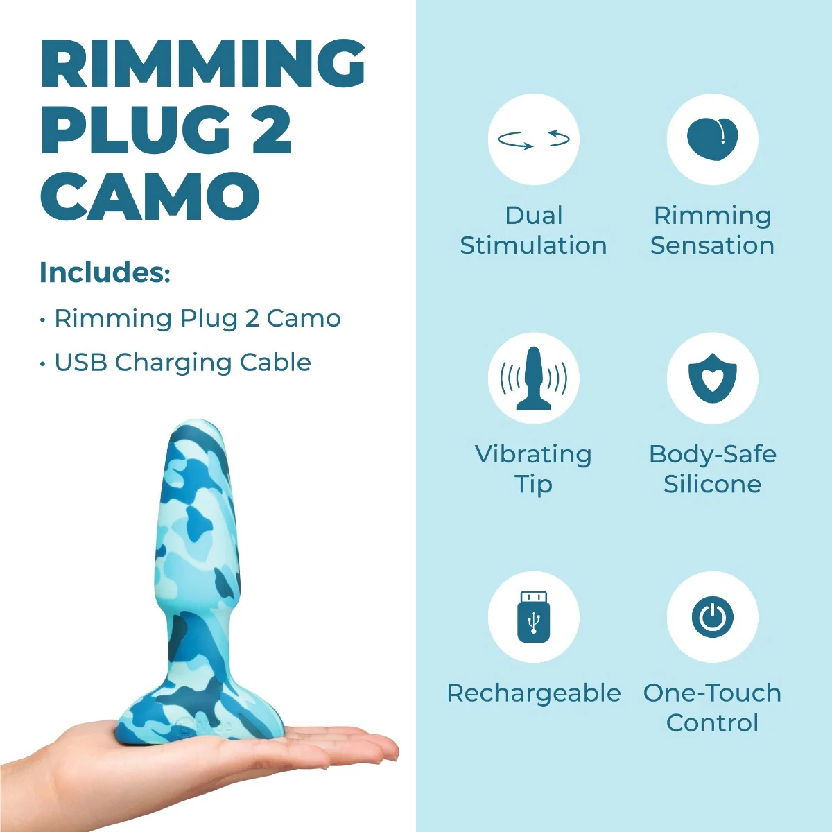 b-Vibe Camo Rimming Plug 2 Vibrating Anal Plug With Rotating Beads - Image 2
