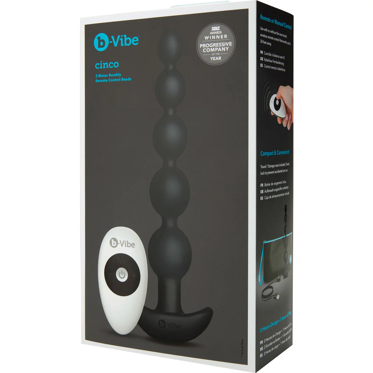 b-Vibe Cinco Vibrating Rechargeable Silicone Anal Beads With Remote - Black - Image 11
