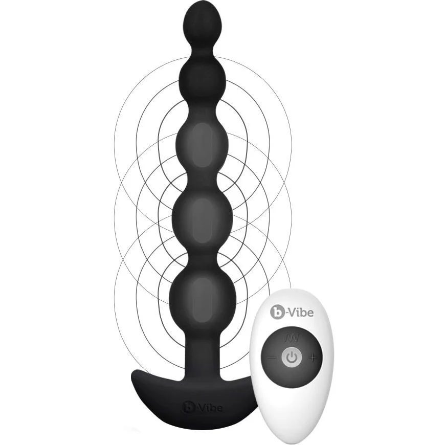b-Vibe Cinco Vibrating Rechargeable Silicone Anal Beads With Remote - Black - Image 2