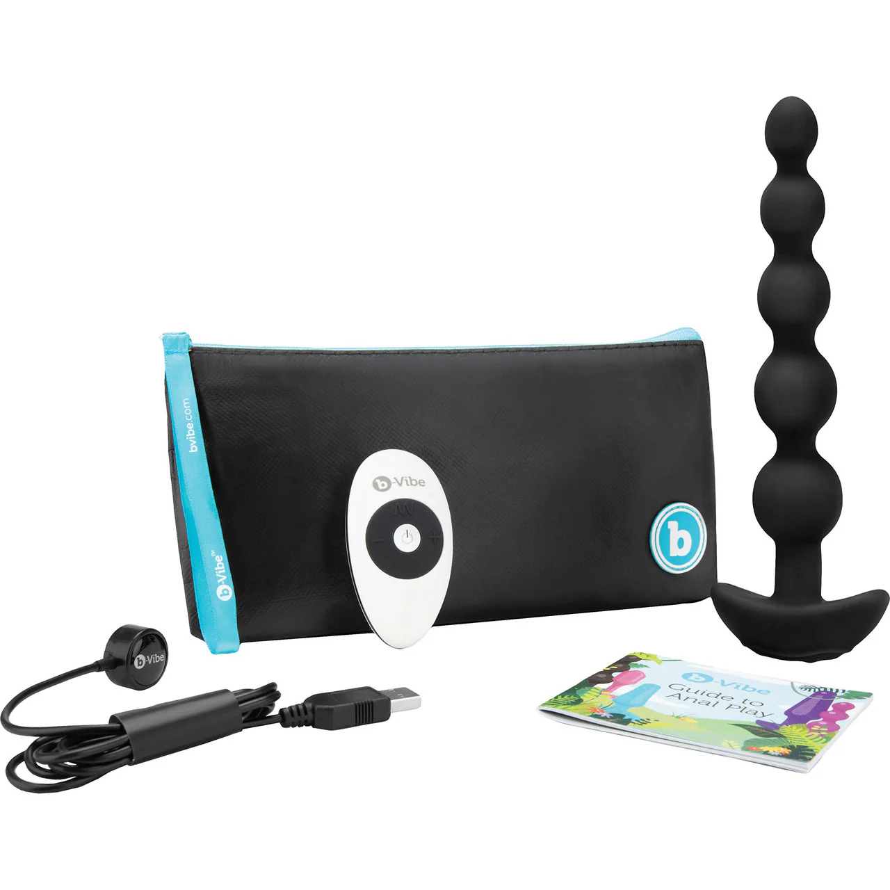 b-Vibe Cinco Vibrating Rechargeable Silicone Anal Beads With Remote - Black - Image 9