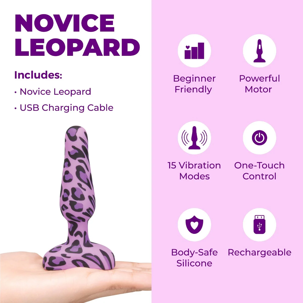 b-Vibe Leopard Novice Plug Special Edition Vibrating Anal Plug - Image 2