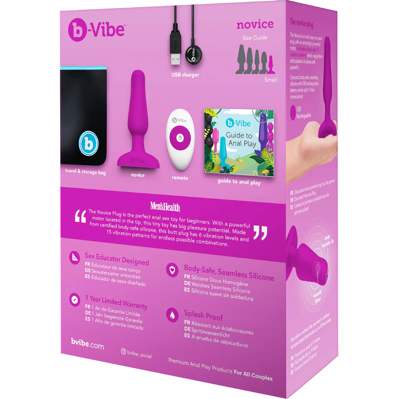 b-Vibe Novice Plug Vibrating Anal Plug With Remote - Fuchsia - Image 12