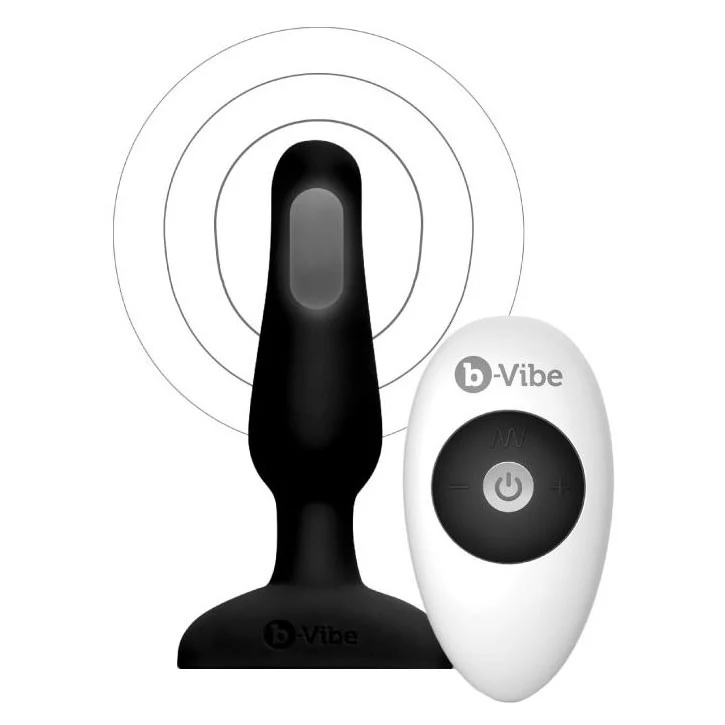 b-Vibe Novice Plug Vibrating Silicone Anal Plug With Remote - Black - Image 3