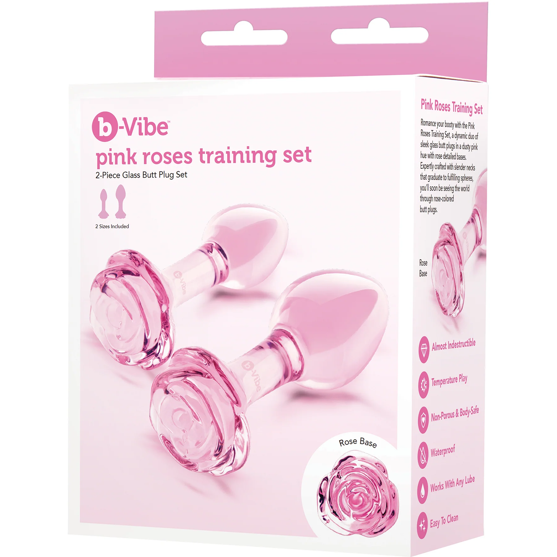 b-Vibe Pink Roses Glass Butt Plug Training Set - Image 13